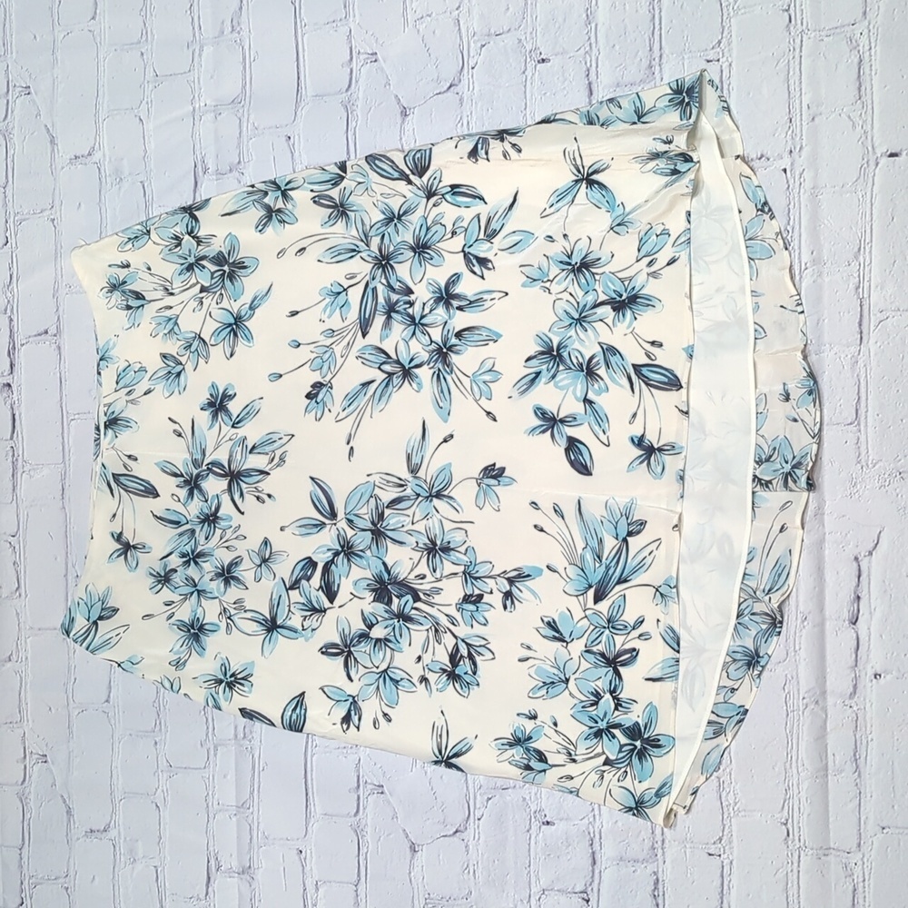 ⭐Loft Womens Skirt 100% Silk Blue Cream Floral High Low Feminine Girly Pastel 10